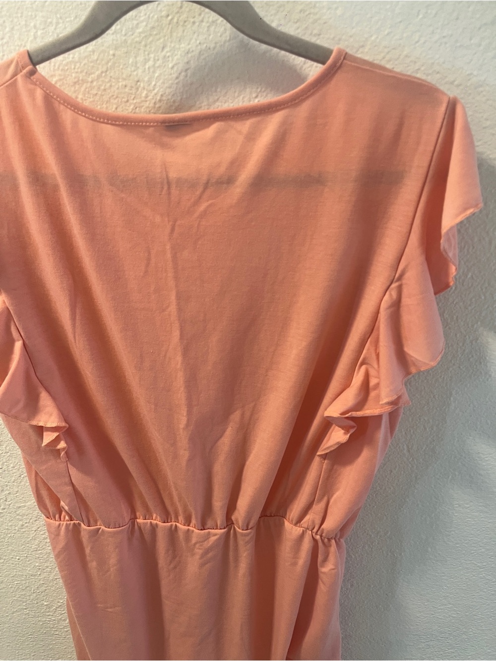 Women's Peach Ruffle Sleeve Drawstring Dress - Picture 8 of 9